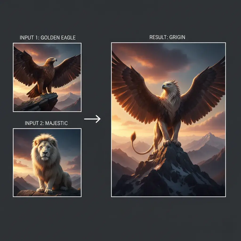AI creature creator combining an eagle and a lion into fantasy artwork