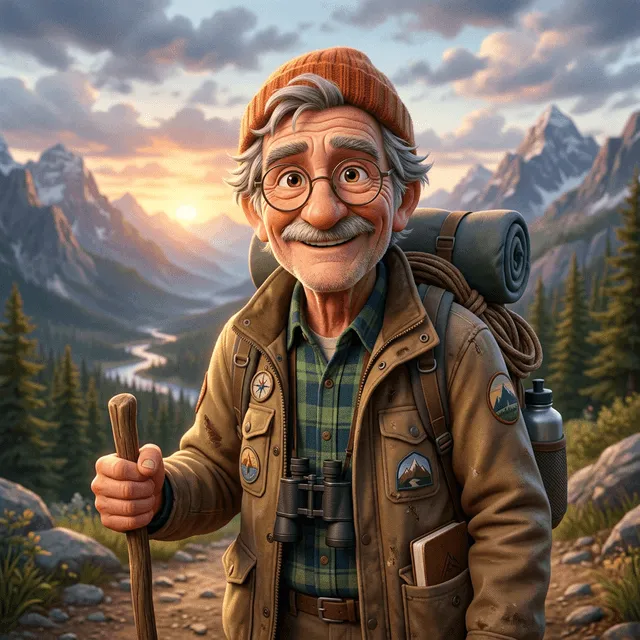 Convert this elderly man into a Pixar character in the style of the movie Up, expressive wrinkles and kind eyes.