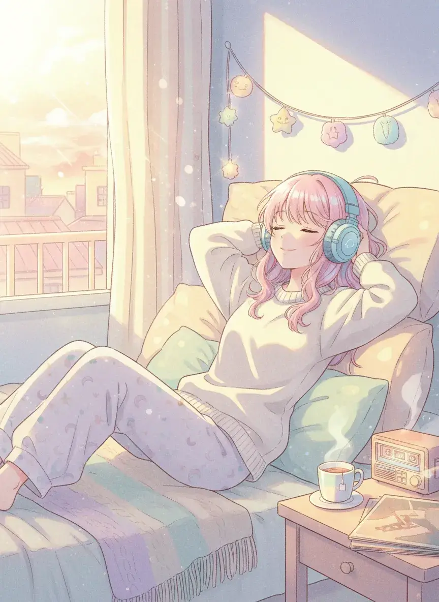 AI generated anime girl headphones music - BanaGen
