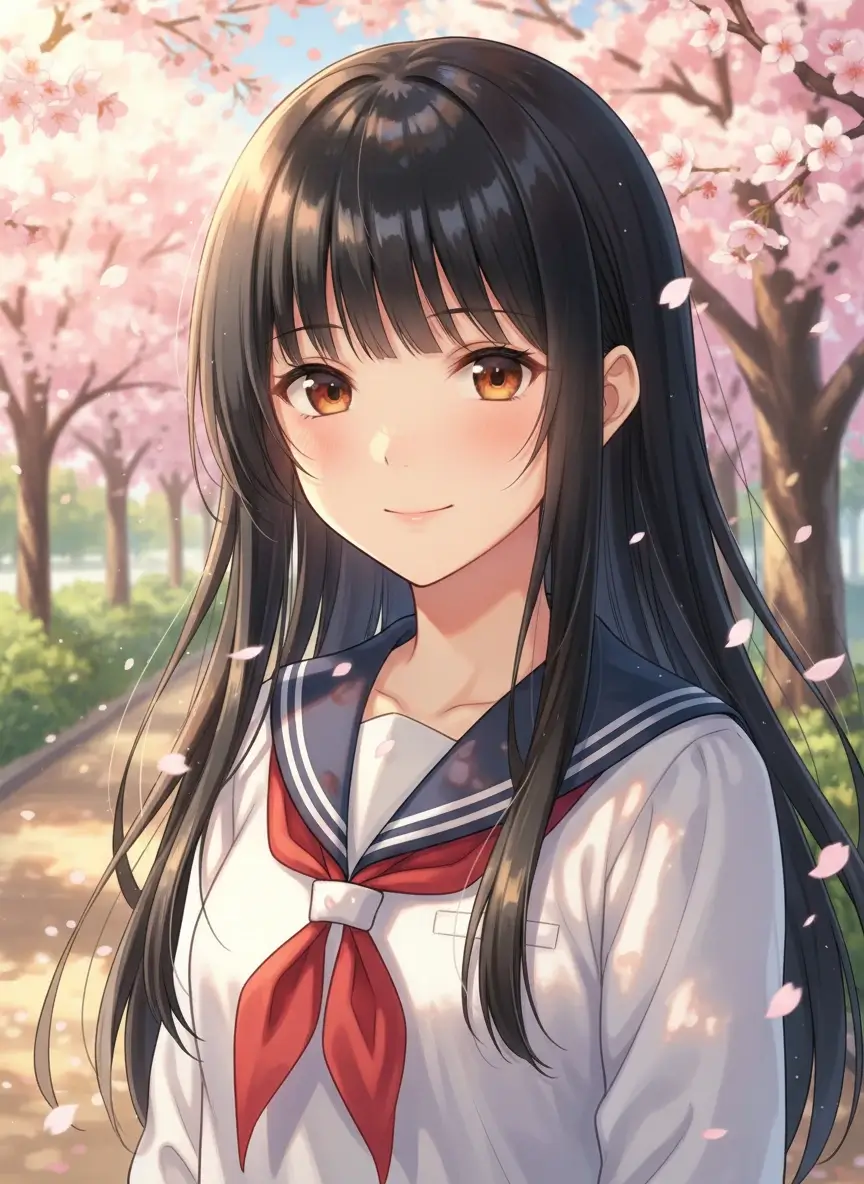 AI generated anime schoolgirl portrait - BanaGen