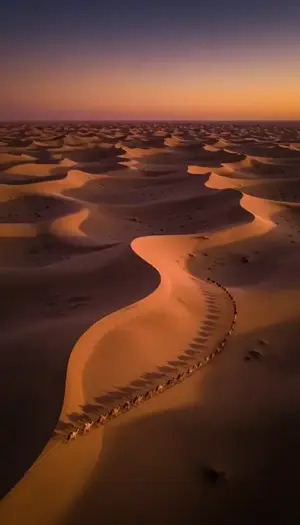 Desert caravan sunset aerial view – BanaGen AI Nano Banana generated