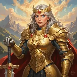 Fantasy female knight golden lion armor – BanaGen AI Nano Banana generated