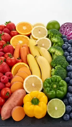 Fresh fruits vegetables rainbow color gradient – BanaGen AI Nano Banana generated