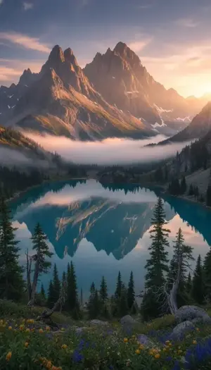 Majestic mountain lake reflection sunrise – BanaGen AI Nano Banana generated