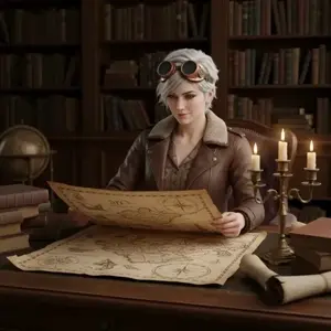 Steampunk female explorer reading map – BanaGen AI Nano Banana generated