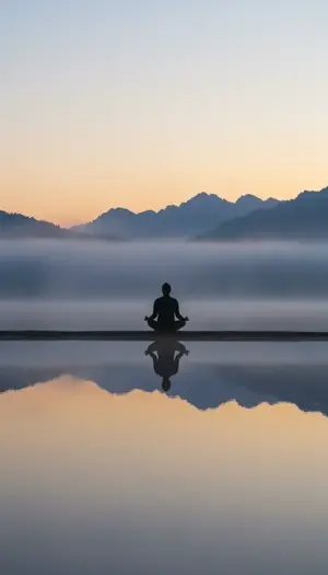Zen meditation lakeside reflection sunrise – BanaGen AI Nano Banana generated