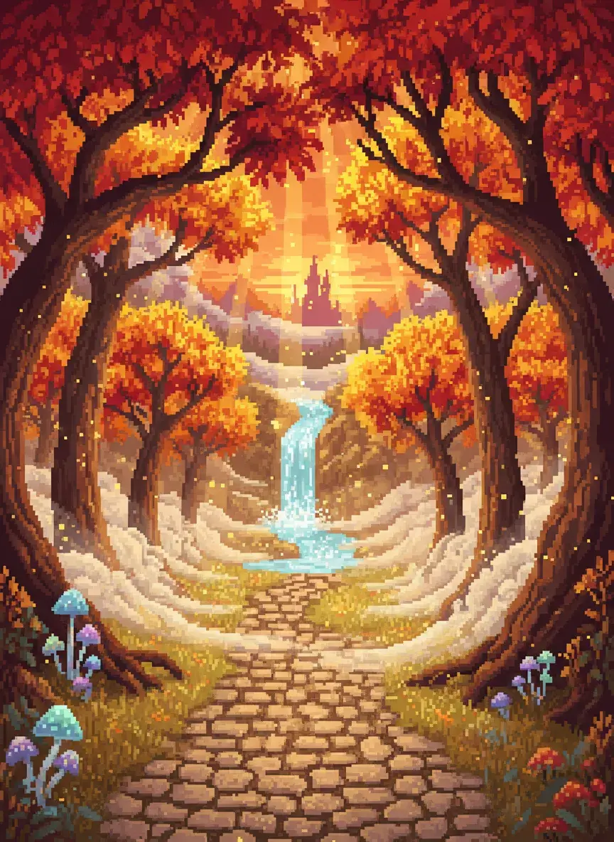 AI generated pixel art forest background - BanaGen