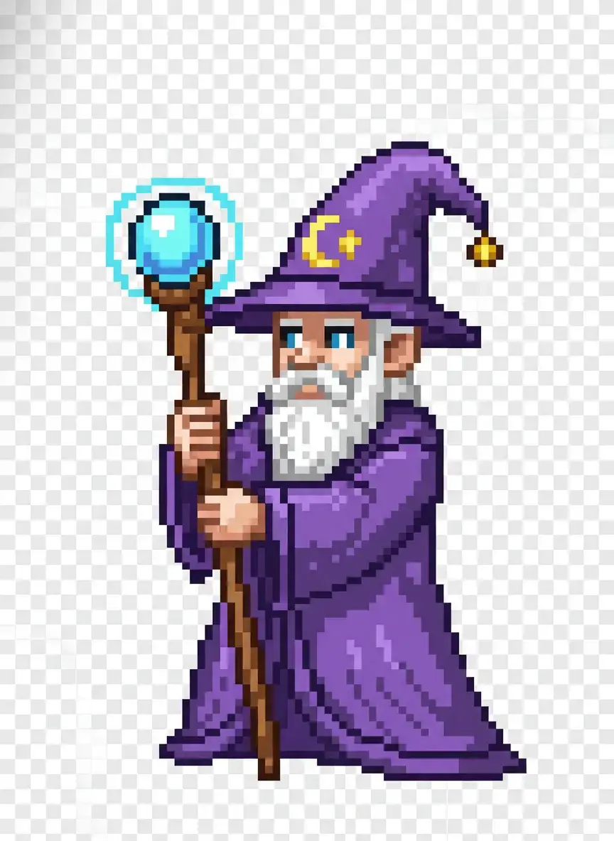 AI generated pixel art wizard 8-bit - BanaGen