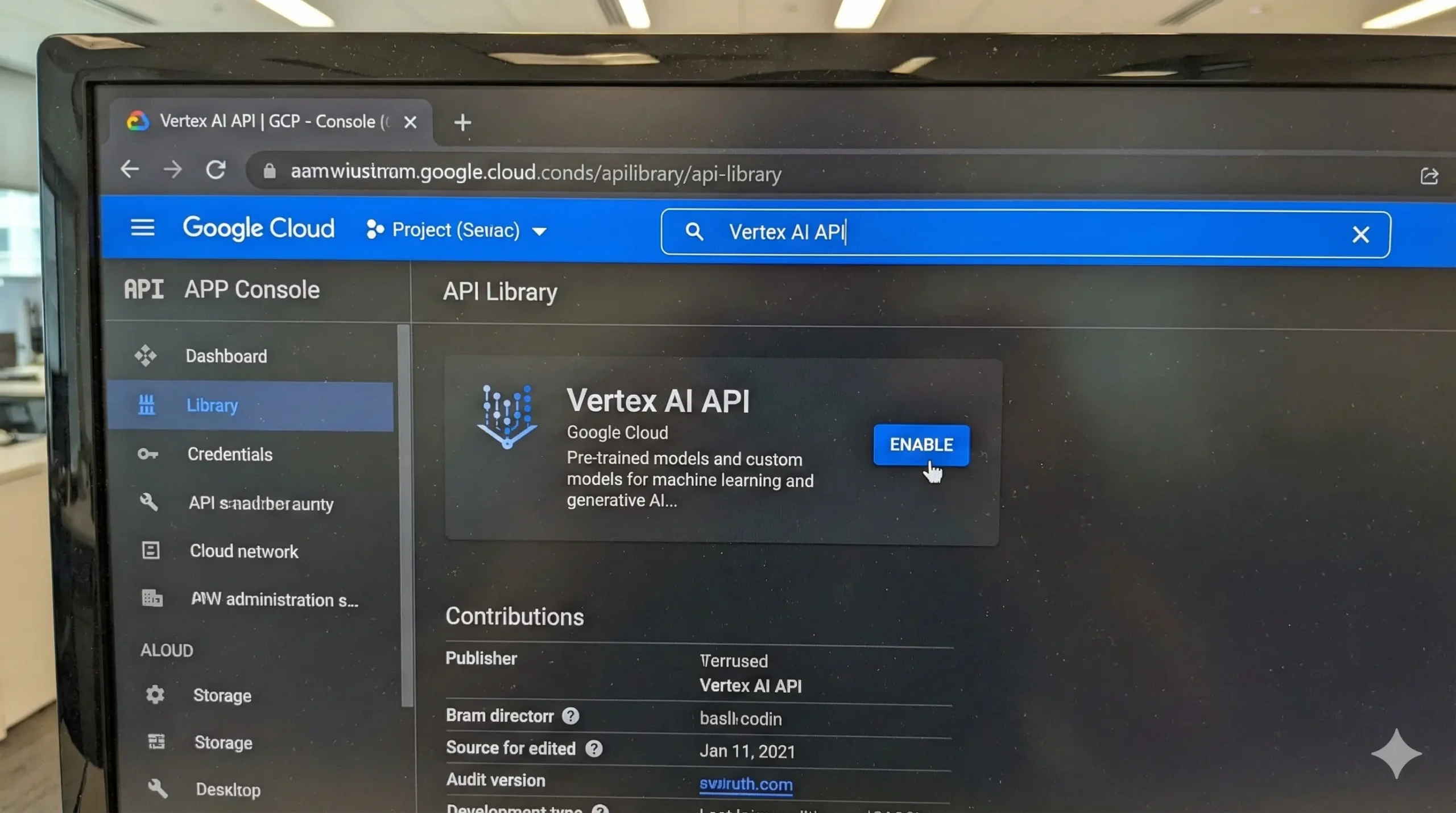 Enable Vertex AI API in Google Cloud Console