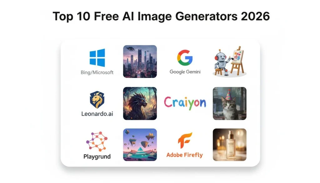 best free ai image generators comparison showing top 10 tools tested in 2026