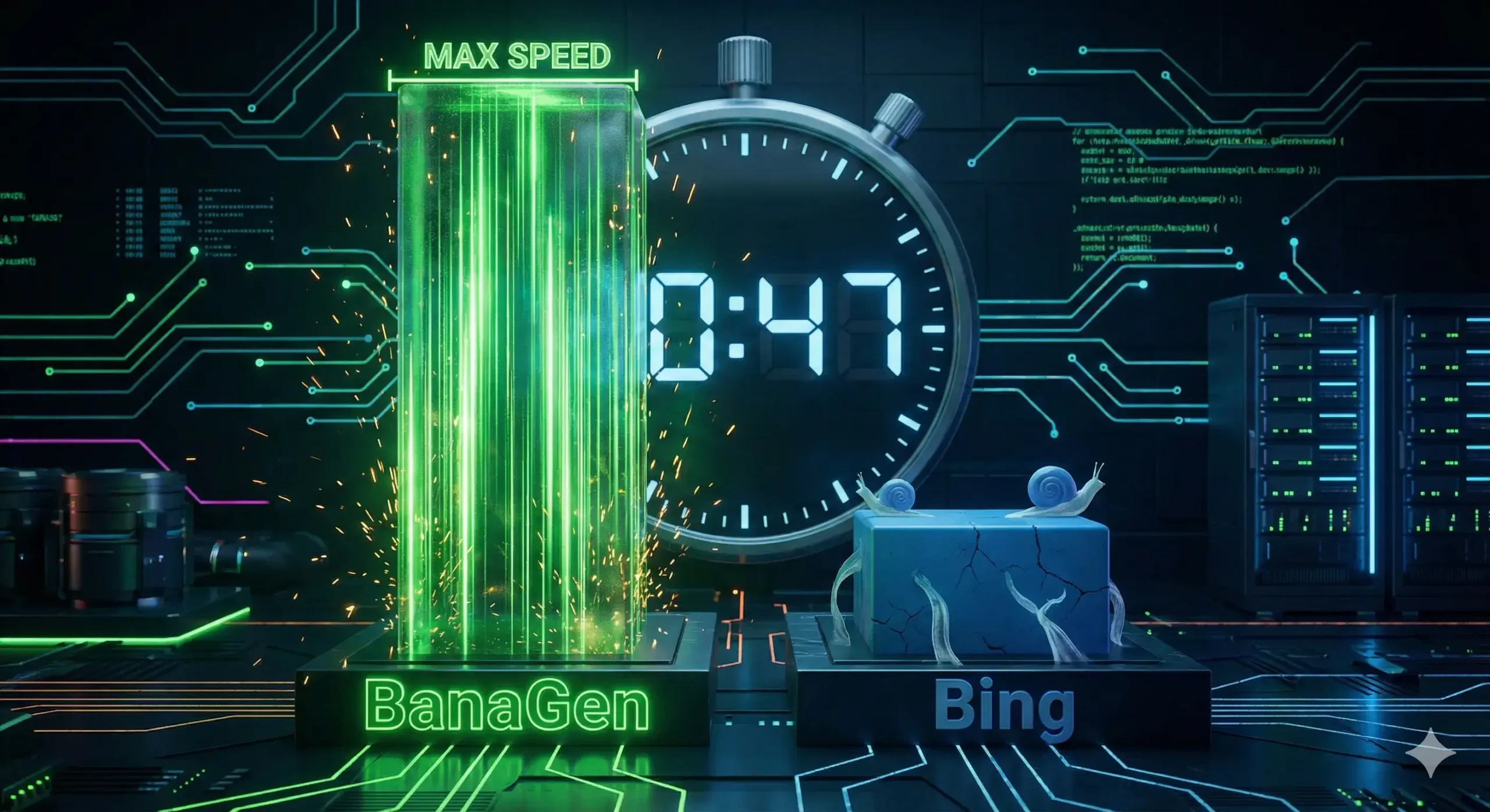 ai image creator bing alternative speed test - BanaGen 47 seconds vs Bing 112 seconds generation time comparison chart
